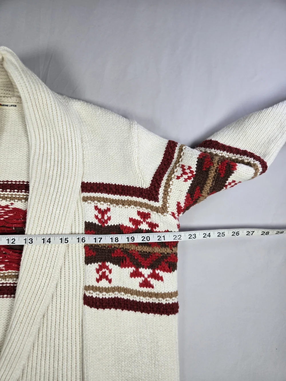 Marine Layer Brooklyn Shawl Collar Cardigan Sweater Cream Red Nortic Fwir Isle S